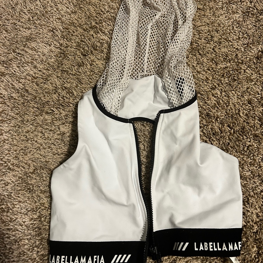 White Sports Bra with Mesh Detail